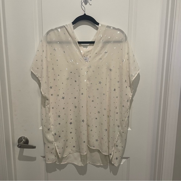 Boutique Adrienne cream silver star tunic top size large - Picture 1 of 6